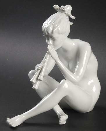 Children Girl With Flute (White Glaze) - Boxed