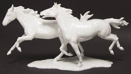 Horses Two Horses-White Glaze - Boxed