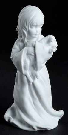 Children Girl With Lamb (White Bisque) - Boxed