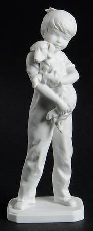 Children Boy W/Dachshund (White Bisque) - Boxed