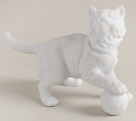 Cats Cat With Ball-White Bisque - Boxed