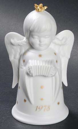 Christmas Bell 1978-Angel With Accordion - With Box-Bell Motif 2-White