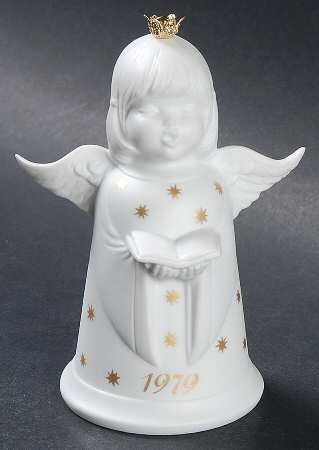 Christmas Bell 1979-Angel With Music Sheet - With Box-Bell Motif 3-White