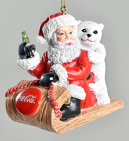 Kurt Adler Christmas Ornament Santa With Coke,Bear On A Sled - No Box