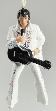 Kurt Adler Christmas Ornament Elvis-White Suit,Guitar,Microphone - With Box