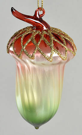 Kurt Adler Christmas Ornament Acorn-Red, Green With Gold Gliitter - No Box