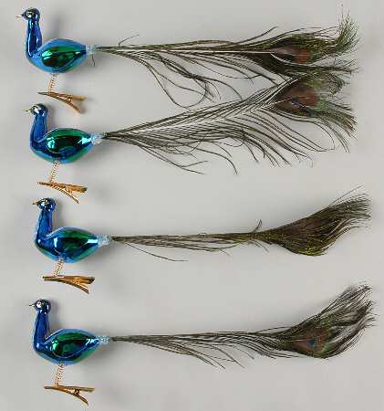 Kurt Adler Christmas Ornament Peacocks-Set Of 4 - Boxed