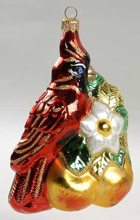 Kurt Adler Christmas Ornament Cardinal With Apples - Boxed
