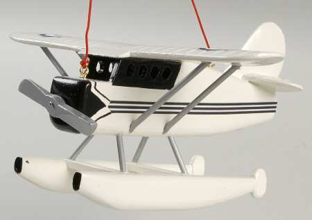 Kurt Adler Christmas Ornament White Wooden Airplane - Boxed
