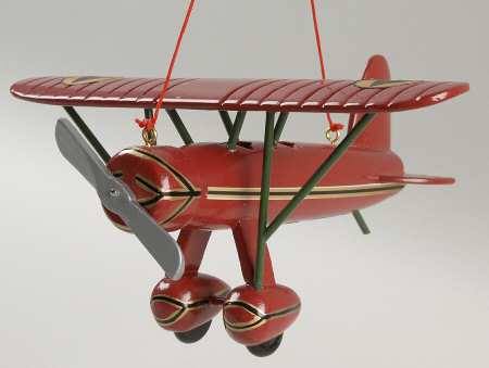 Kurt Adler Christmas Ornament Red Wooden Airplane - Boxed