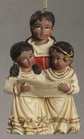 Kurt Adler Christmas Ornament 2 Girls & Boy Singing-African American - No Box