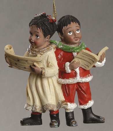 Kurt Adler Christmas Ornament Boy & Girl Singing-African American - No Box