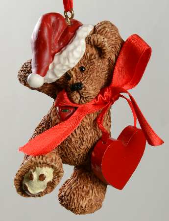 Kurt Adler Christmas Ornament Teddy With Heart On String - Boxed
