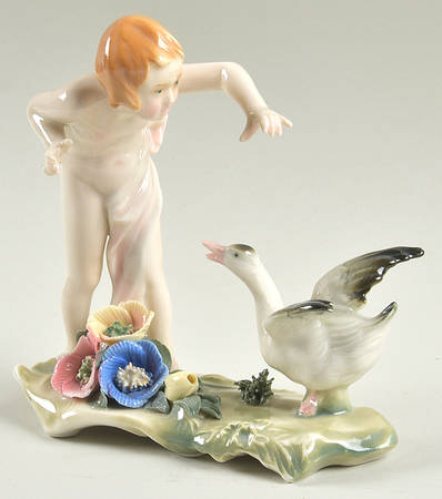 Karl Ens Figurine Girl In Flowers With Goose - No Box