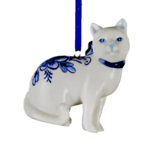 China & Lace - Delft Blue Cat Sitting - No Box