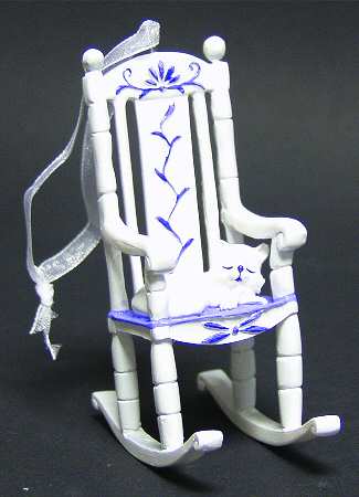 China & Lace - Delft Blue Cat On Rocking Chair - No Box