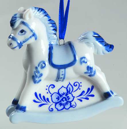 China & Lace - Delft Blue Rocking Horse Plain Saddle - No Box