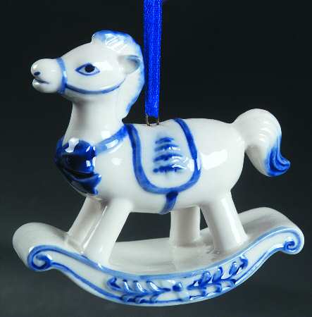 China & Lace - Delft Blue Rocking Horse Tree On Saddle - No Box