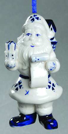 China & Lace - Delft Blue Santa With List - No Box