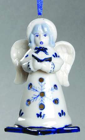 China & Lace - Delft Blue Angel With Book - No Box