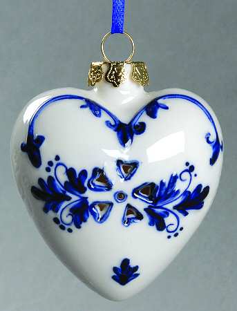 China & Lace - Delft Blue Heart Ornament - No Box