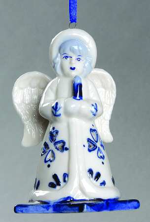 China & Lace - Delft Blue Angel With Candle - No Box