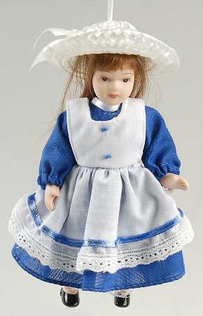 China & Lace - Delft Blue Doll Ornament-Brunette - Boxed