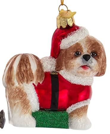 Pet Parade (Bown Glass) Shih Tzu In Santa Suit-Light Brown - No Box