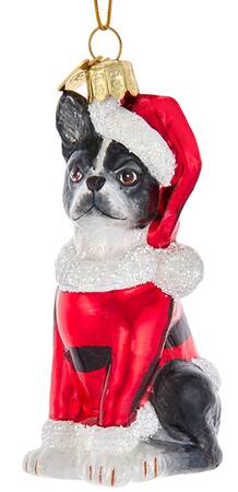 Pet Parade (Bown Glass) Boston Terrier In Santa Suit - No Box