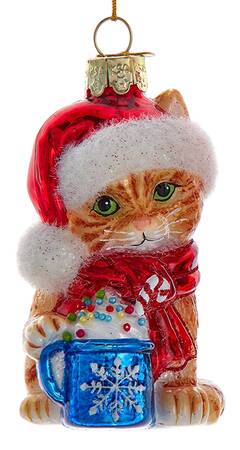 Pet Parade (Bown Glass) Kitten With Hot Cocoa-Orange - No Box 168a