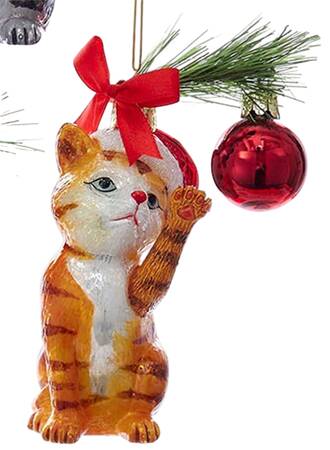 Pet Parade (Bown Glass) Cat With Ornament-Orange Tabby - No Box 166b