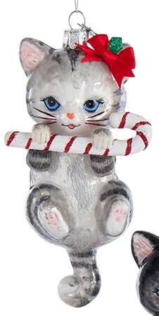 Pet Parade (Bown Glass) Cat With Candy Cane-Black & White - No Box