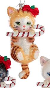 Pet Parade (Bown Glass) Cat With Candy Cane-Orange - No Box