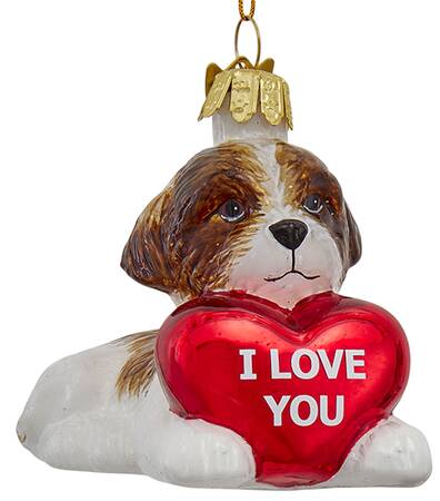 Pet Parade (Bown Glass) Brown & White Shih Tzu W/ Heart - No Box