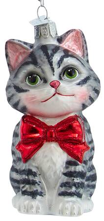 Pet Parade (Bown Glass) Gray Tabby With Red Bow - No Box