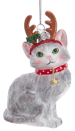 Pet Parade (Bown Glass) Gray Cat With Antlers - No Box