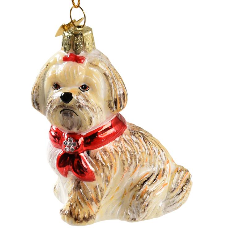 Pet Parade (Bown Glass) Shih Tzu With Scarf-Brown & White - No Box 111a