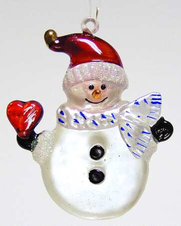 Kurt Adler Crystal Ornaments Snowman With Heart - Boxed