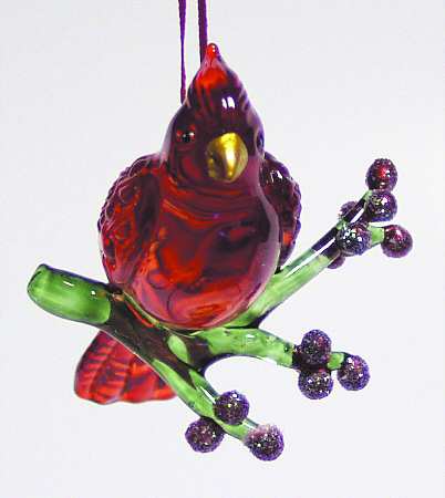 Kurt Adler Crystal Ornaments Red Bird With Berries - Boxed