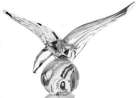 FM Konstglas Art Glass Bird-Wings Spread,On Ball,Clear - No Box