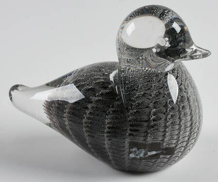 FM Konstglas Art Glass Duck-Grey, Tiny Bubbles - No Box