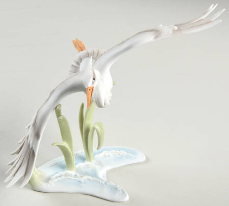 Birds Flying Heron (White Glaze) - Boxed