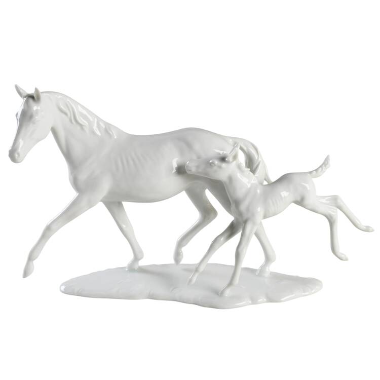 Horses Mare And Foal (White Glaze) - Boxed