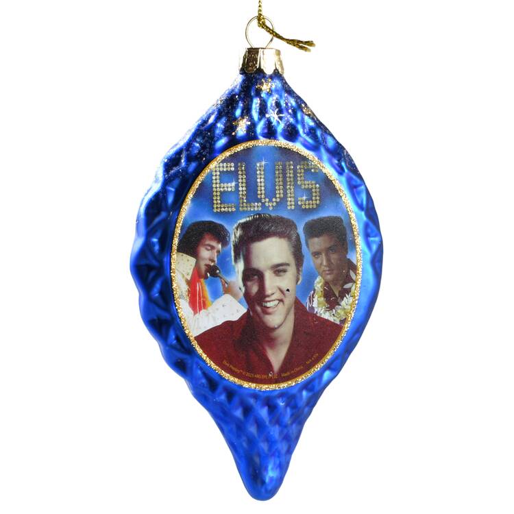 Elvis - Blown Glass Elvis In Blue Oval - Boxed