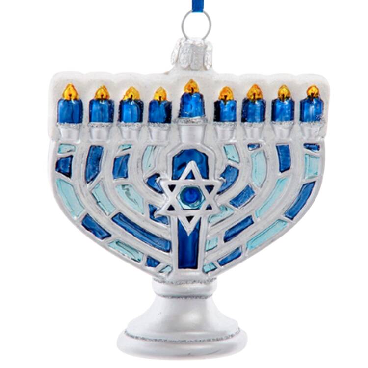 Hanukkah - Noble Gems Glass Menorah Ornament - Boxed