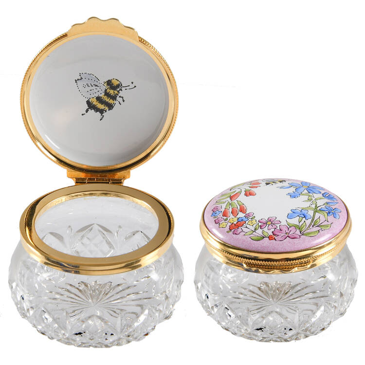 Kingsley Enamels Boxes Flowers And Bumble Bee-Enamel & Crystal - Boxed