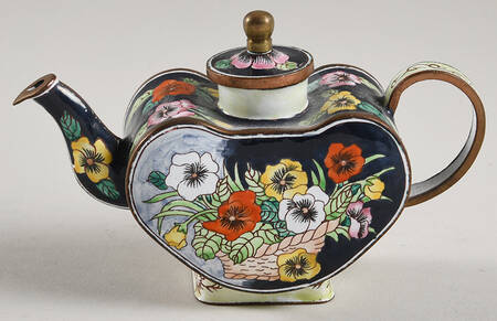 Enamel Teapots Multicolor Pansies On Blue - No Box