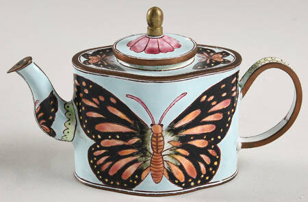 Enamel Teapots Large Butterfly-Brown,Pink - No Box