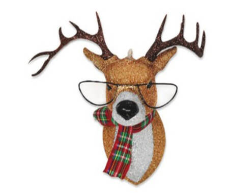 Holiday Cheer Glittered Reindeer W/Glasses - No Box