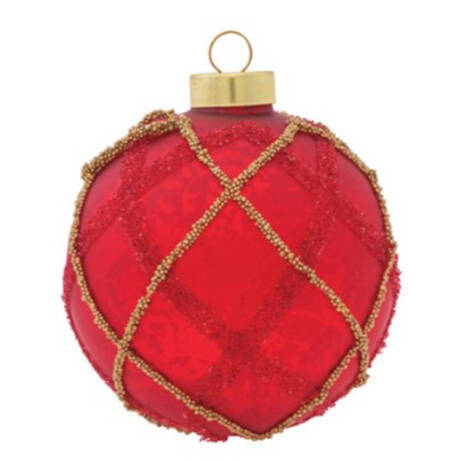 Holiday Cheer Red & Gold Beaded Lines Round - No Box